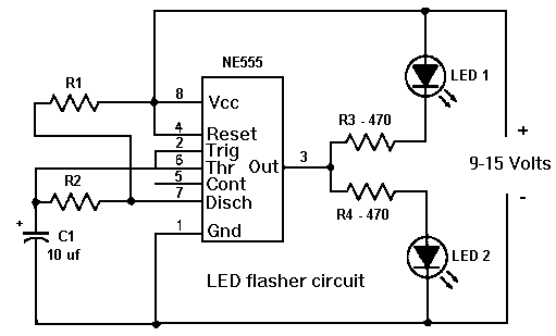 555 timer LED flasher circuit